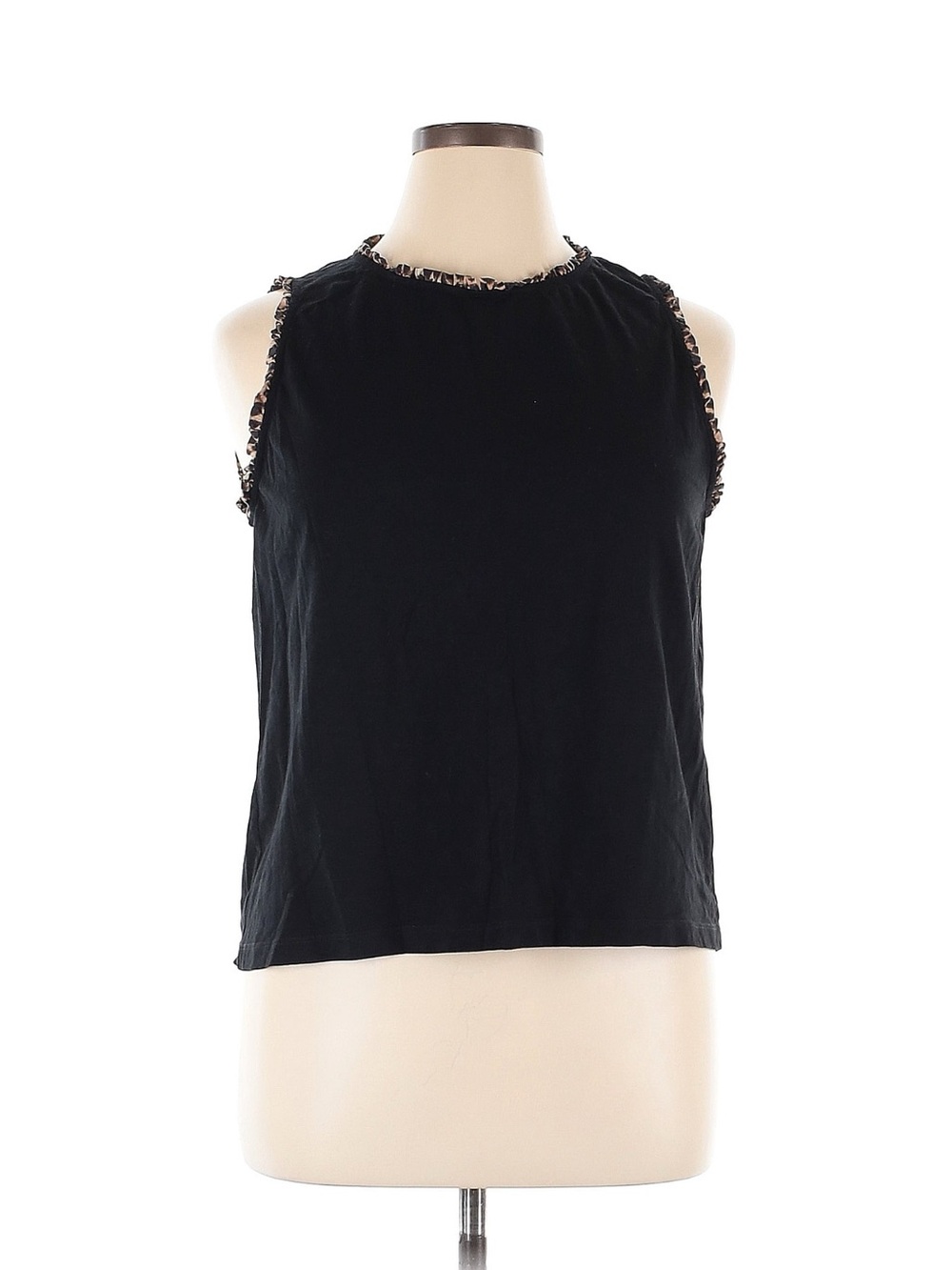 Black Sleeveless Fringe Trim Tank Top